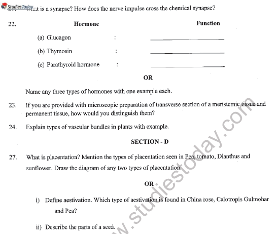 CBSE Class 11 Biology Question Paper Set S Solved 4