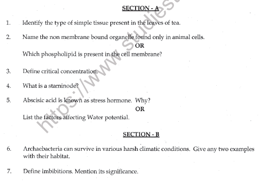 CBSE Class 11 Biology Question Paper Set T Solved 1