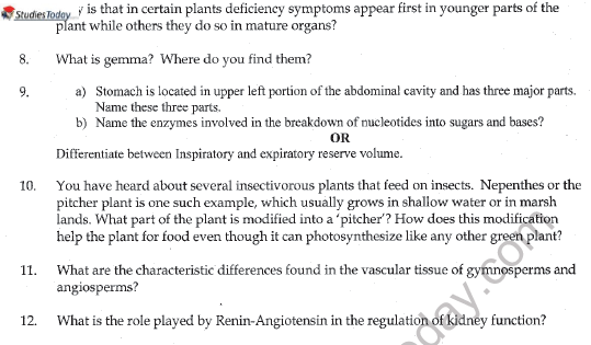 CBSE Class 11 Biology Question Paper Set T Solved 2