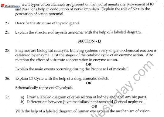 CBSE Class 11 Biology Question Paper Set T Solved 4