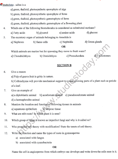 CBSE Class 11 Biology Sample Paper Set E Solved 2