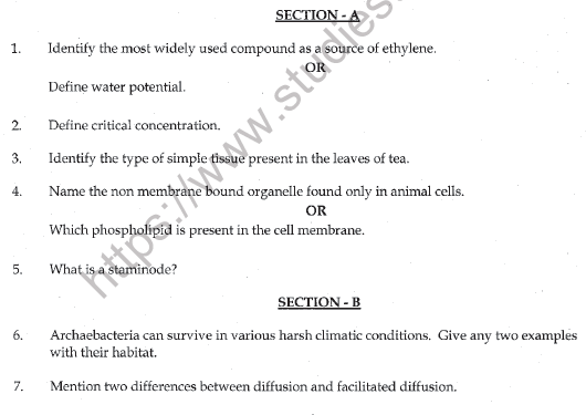CBSE Class 11 Biology Sample Paper Set G Solved 1