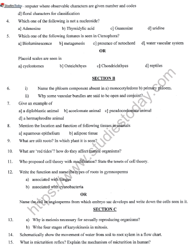 CBSE Class 11 Biology Sample Paper Set K Solved 2