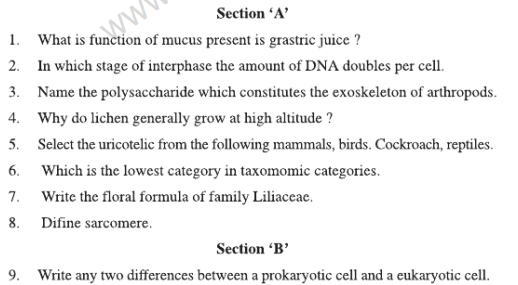 CBSE Class 11 Biology Sample Paper Set M