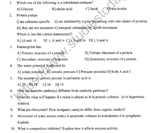 CBSE Class 11 Biology Worksheet Set K Solved 1