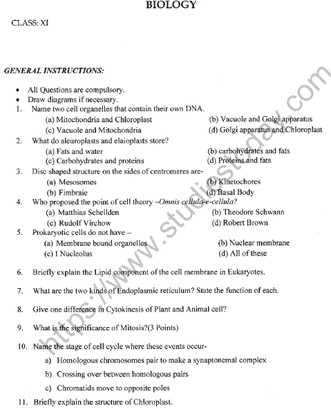 CBSE Class 11 Biology Worksheet Set N Solved 1