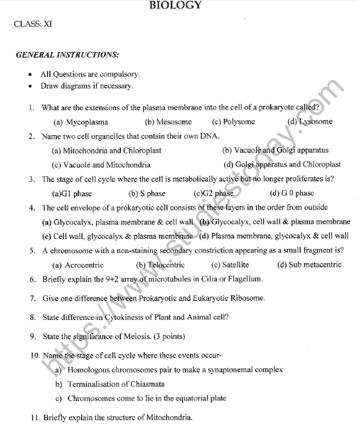 CBSE Class 11 Biology Worksheet Set O Solved 1