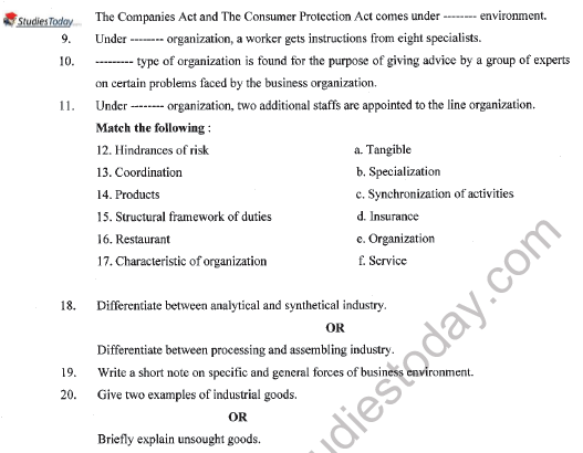 CBSE Class 11 Business Administration sample Paper Set C Solved 2