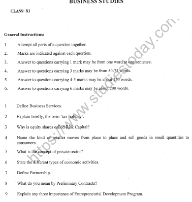 CBSE Class 11 Business Studies Question Paper Set O Solved 1