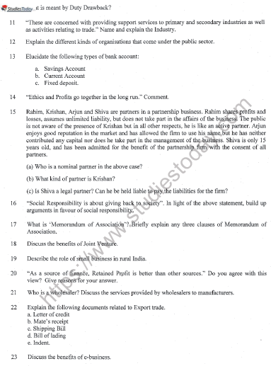 CBSE Class 11 Business Studies Question Paper Set O Solved 2