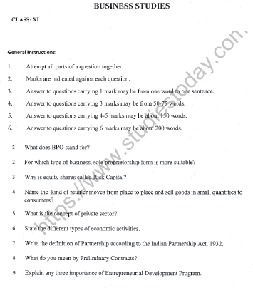 CBSE Class 11 Business Studies Question Paper Set P Solved 1