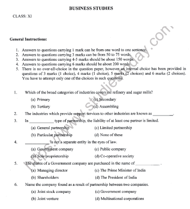 CBSE Class 11 Business Studies Sample Paper Set 5 Solved 1