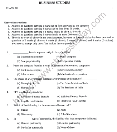 CBSE Class 11 Business Studies Sample Paper Set 6 Solved 1