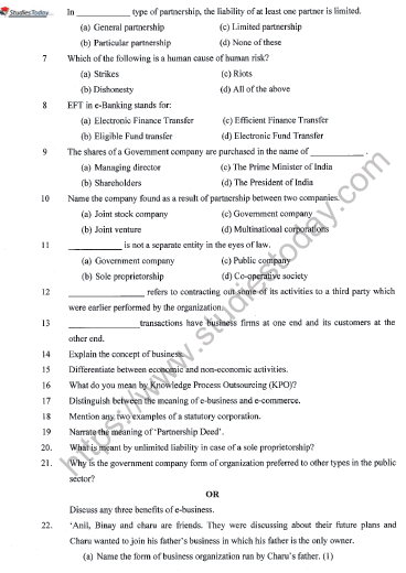 CBSE Class 11 Business Studies Sample Paper Set 7 Solved 2