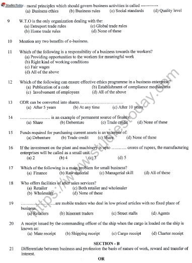 CBSE Class 11 Business Studies Sample Paper Set 8 Solved 2