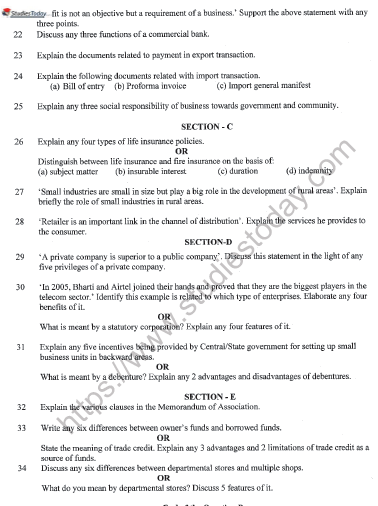 CBSE Class 11 Business Studies Sample Paper Set 8 Solved 3