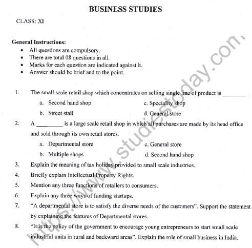CBSE Class 11 Business Studies Worksheet Set J Solved