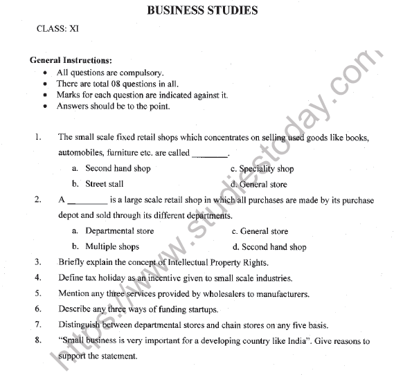 CBSE Class 11 Business Studies Worksheet Set L Solved 1