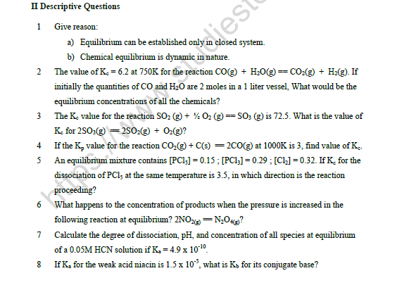 CBSE Class 11 Chemistry Equilibrium Worksheet Set A 3