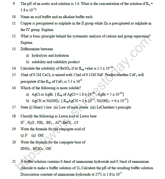CBSE Class 11 Chemistry Equilibrium Worksheet Set A 4