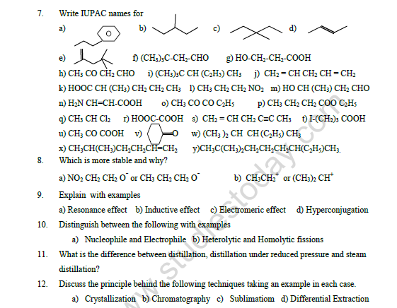 CBSE Class 11 Chemistry Organic Chemistry Worksheet 2