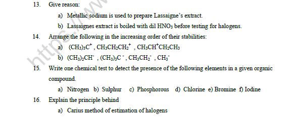 CBSE Class 11 Chemistry Organic Chemistry Worksheet 3