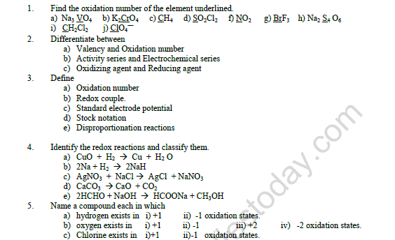 CBSE Class 11 Chemistry Redox Reactions Worksheet Set B 2
