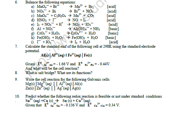 CBSE Class 11 Chemistry Redox Reactions Worksheet Set B 3