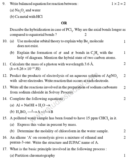 CBSE Class 11 Chemistry Sample Paper Set 16