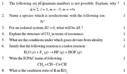 CBSE Class 11 Chemistry Sample Paper Set 16