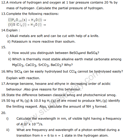 CBSE Class 11 Chemistry Sample Paper Set 22