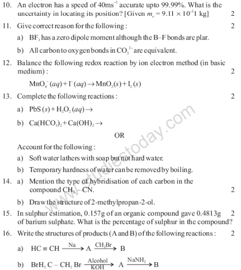 CBSE Class 11 Chemistry Sample Paper Set 7