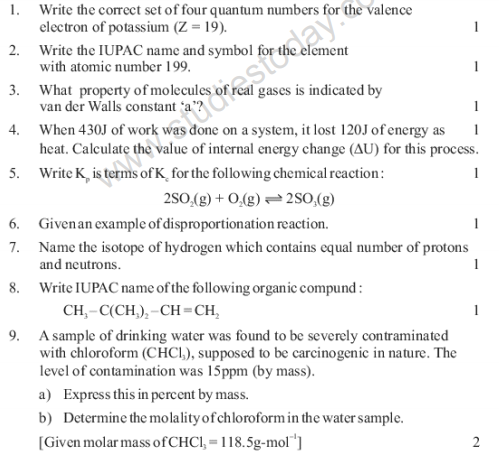 CBSE Class 11 Chemistry Sample Paper Set 7