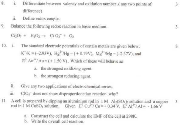 CBSE Class 11 Chemistry Sample Paper Set H