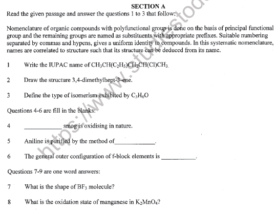 CBSE Class 11 Chemistry Sample Paper Set W Solved 1