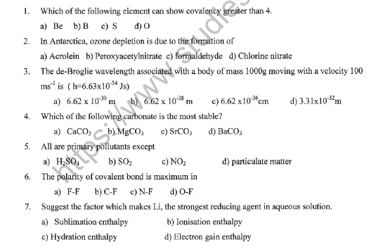CBSE Class 11 Chemistry Sample Paper Set Y 1