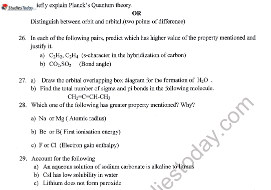 CBSE Class 11 Chemistry Sample Paper Set Y 4