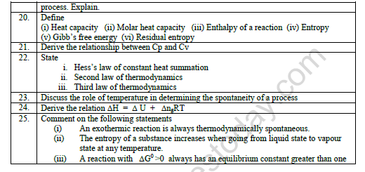 CBSE Class 11 Chemistry Thermodynamics Worksheet Set B 2