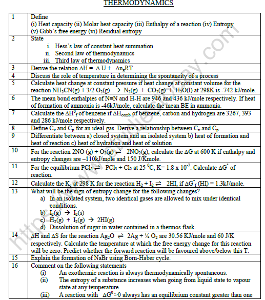 CBSE Class 11 Chemistry Thermodynamics Worksheet Set C 1