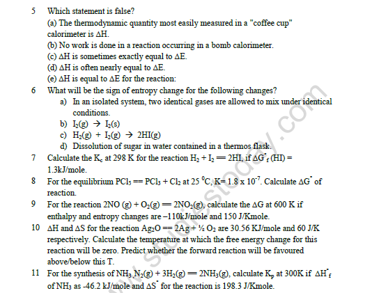 CBSE Class 11 Chemistry Thermodynamics Worksheet Set D 2