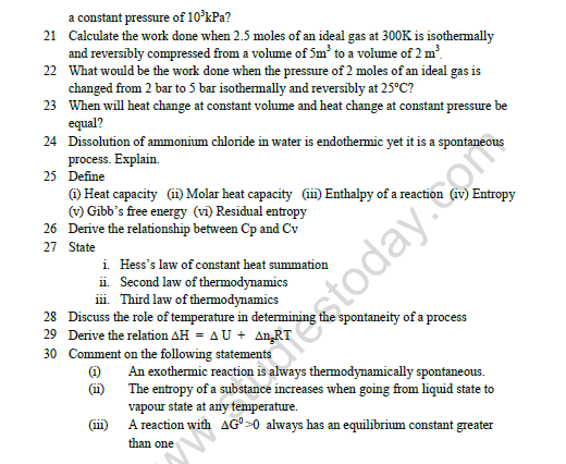 CBSE Class 11 Chemistry Thermodynamics Worksheet Set D 4