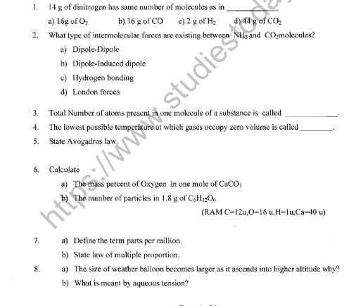 CBSE Class 11 Chemistry Worksheet Set A Solved 1