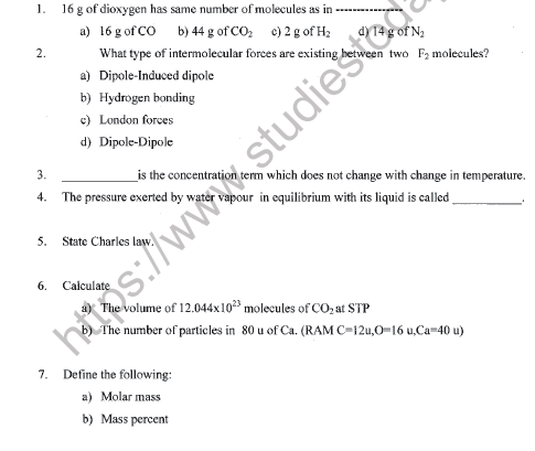 CBSE Class 11 Chemistry Worksheet Set B Solved 1