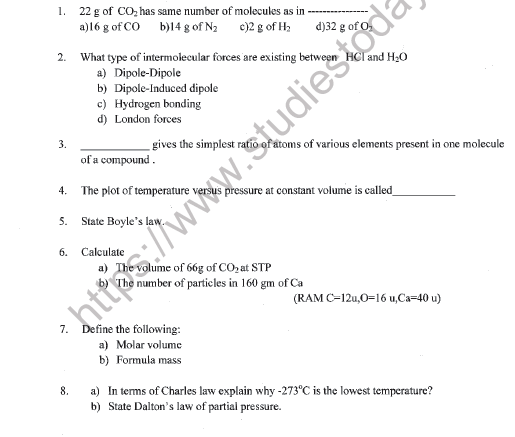 CBSE Class 11 Chemistry Worksheet Set C Solved 1