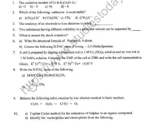 CBSE Class 11 Chemistry Worksheet Set G Solved 1