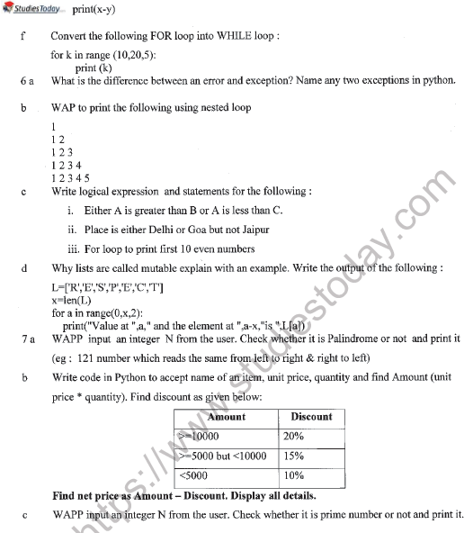 CBSE Class 11 Computer Science Question Paper Set P Solved 5