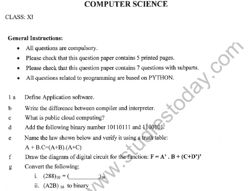 CBSE Class 11 Computer Science Question Paper Set S Solved 1