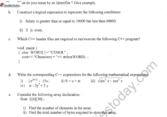 CBSE Class 11 Computer Science Question Paper Set U Solved 3