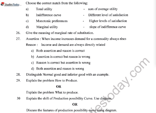 CBSE Class 11 Economics Question Paper Set Y Solved 6