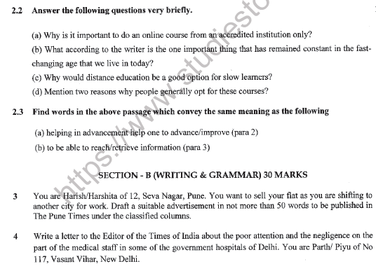 CBSE Class 11 English Question Paper Set U Solved 7